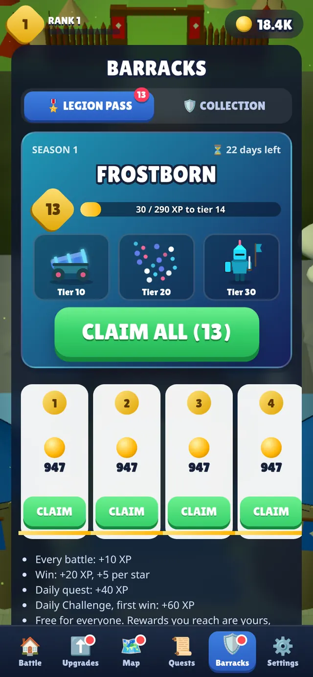 The free Legion Pass with its tier rewards